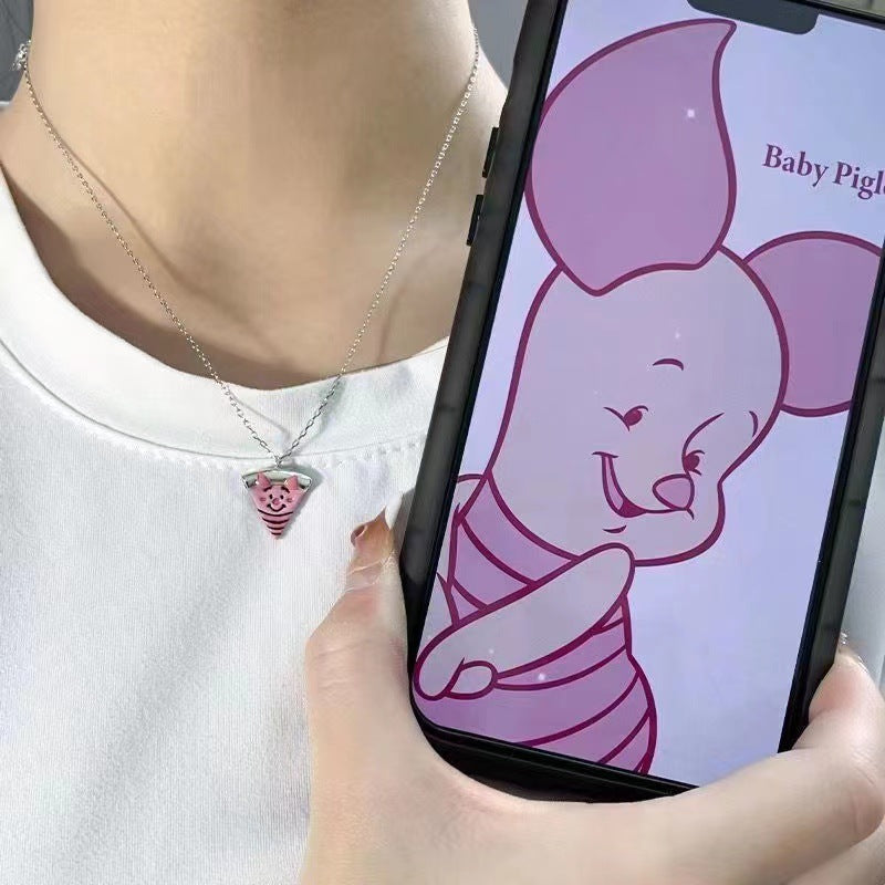 Cartoon Bear Girlfriends Pizza Magnetic Set Necklaces
