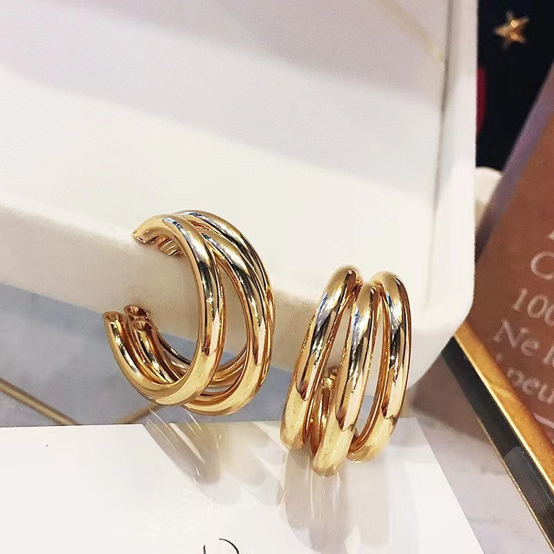 Classic Metal Three-ring Round Elegance Retro Shaped Earrings