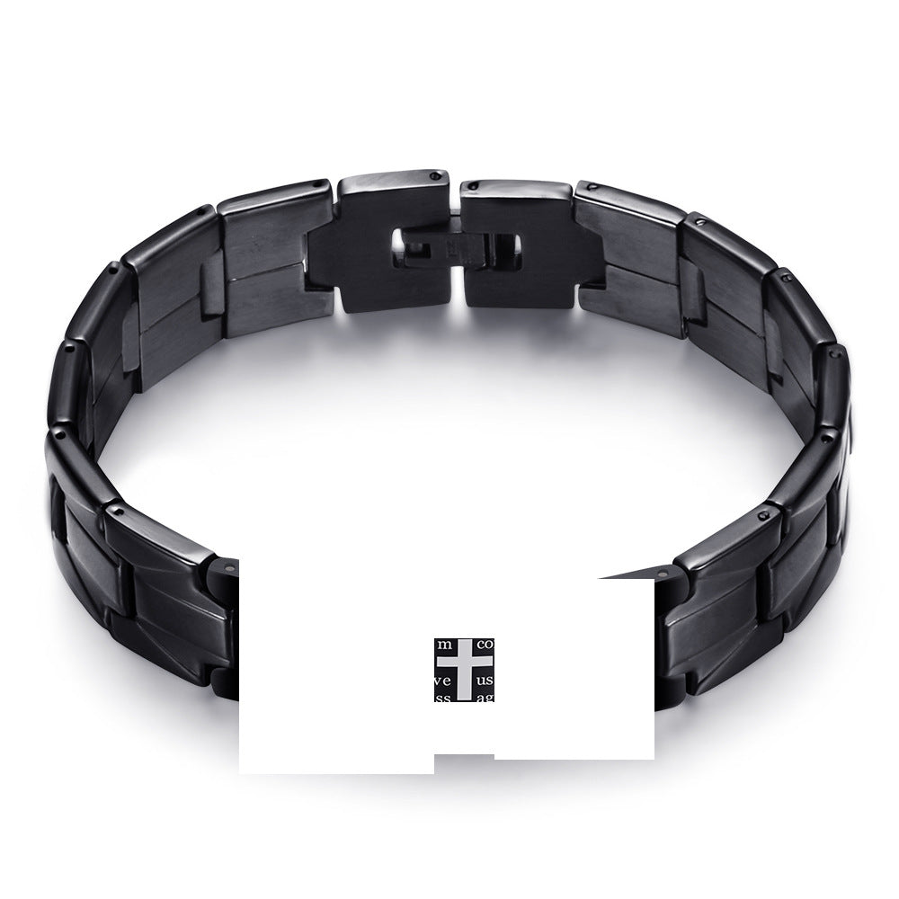 Men's Geometric Cross Black White Stainless Steel Watch Bracelets