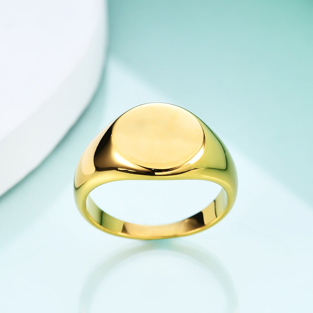 Steel Glossy Simple Titanium Gold-plated Lovers Rings