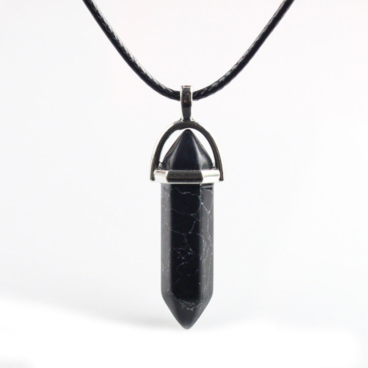 Natural Stone Hexagon Prism Fashion Crystal Necklaces