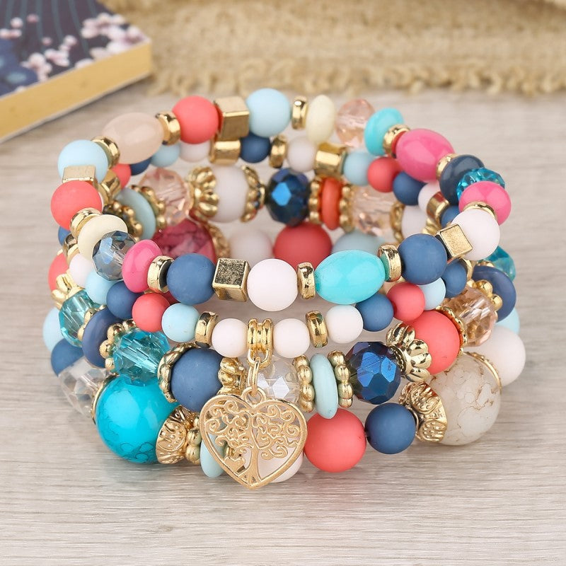 Style Crystal Peach Heart Beaded Ladies Bracelets
