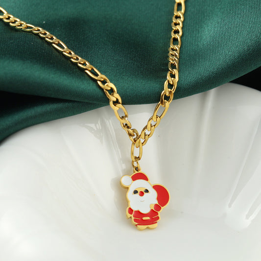 Elk Santa Claus Female Stainless Steel Snowman Bell Necklaces