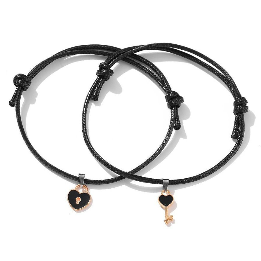 Women's & Men's Black White Rope Alloy Magnet Suction Bracelets