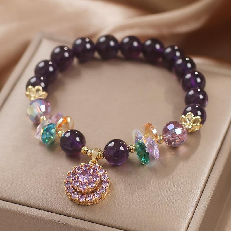 Natural Amethyst Five-leaf Flower Mori Style Water Drop Bracelets