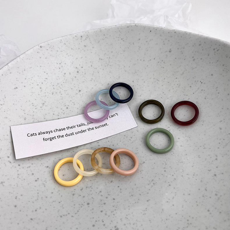 Set Tide Acrylic Small Fresh Candy Color Rings