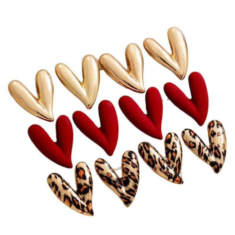 Women's Personality Alloy Love Heart Leopard Print Rings