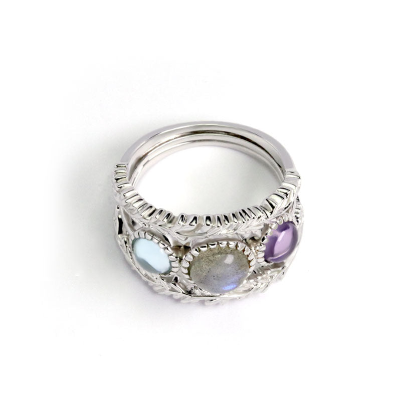 Sier Gemstone Female Labradorite Amethyst Antique Jewelry Rings