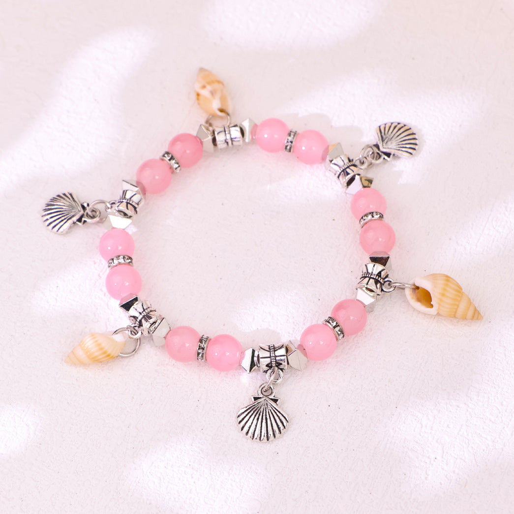 Glass Beads With Small Conch Alloy Bracelet