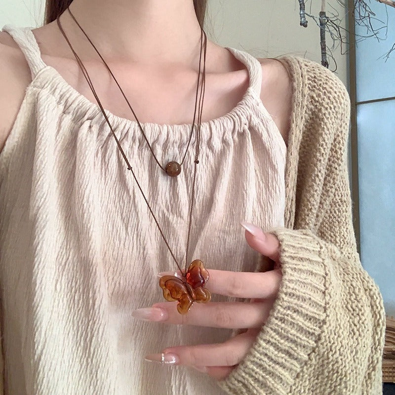 Inachus Autumn Acetate Butterfly Twin Sweater Necklaces