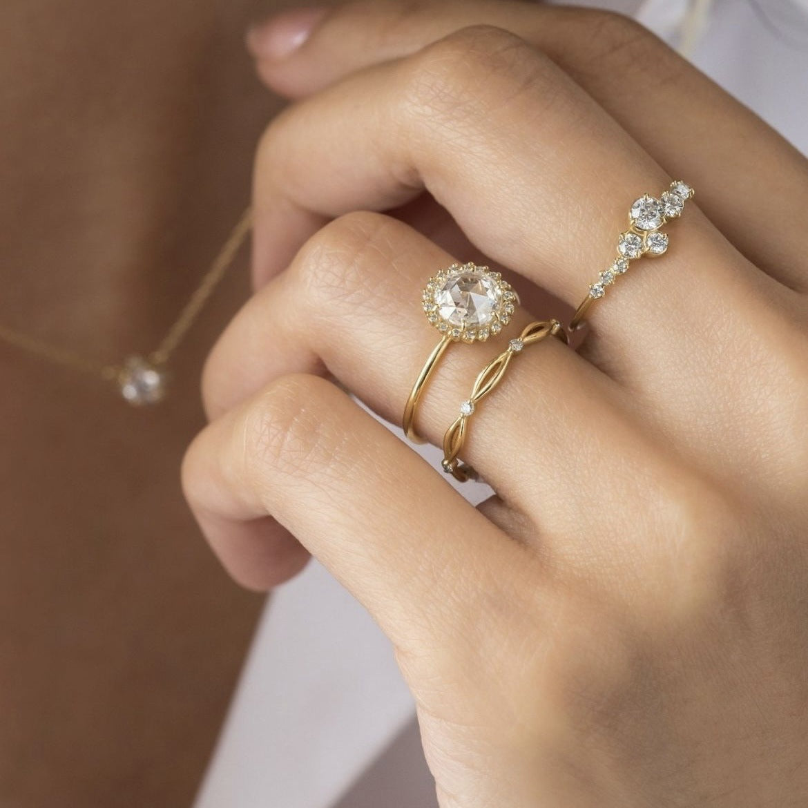 Set Of Ornaments Gold Full Diamond Bright Rings