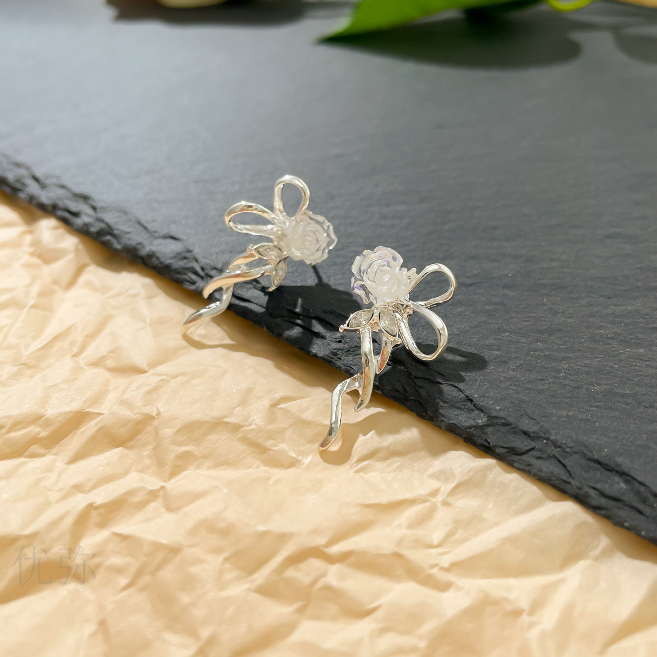 Sier Needle Butterfly Elegant Mermaid Tail Earrings