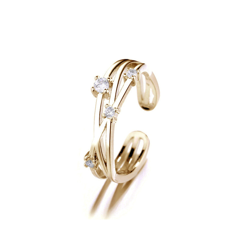 Rhinestone Opening Korean Girly Irregular Wave Rings