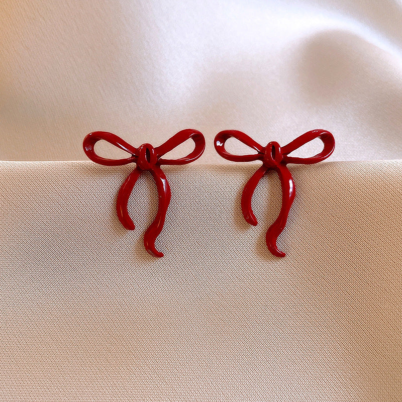 Women's Sier Needle Red Geometric Ear Korean Earrings