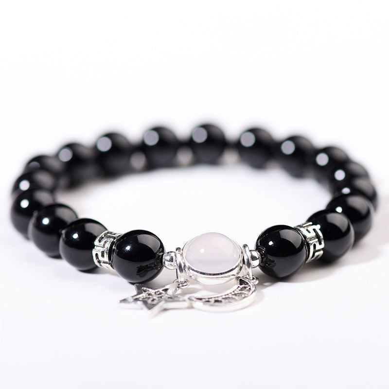 Women's & Men's Black Agate Haematite Snowflake Stone Design Bracelets