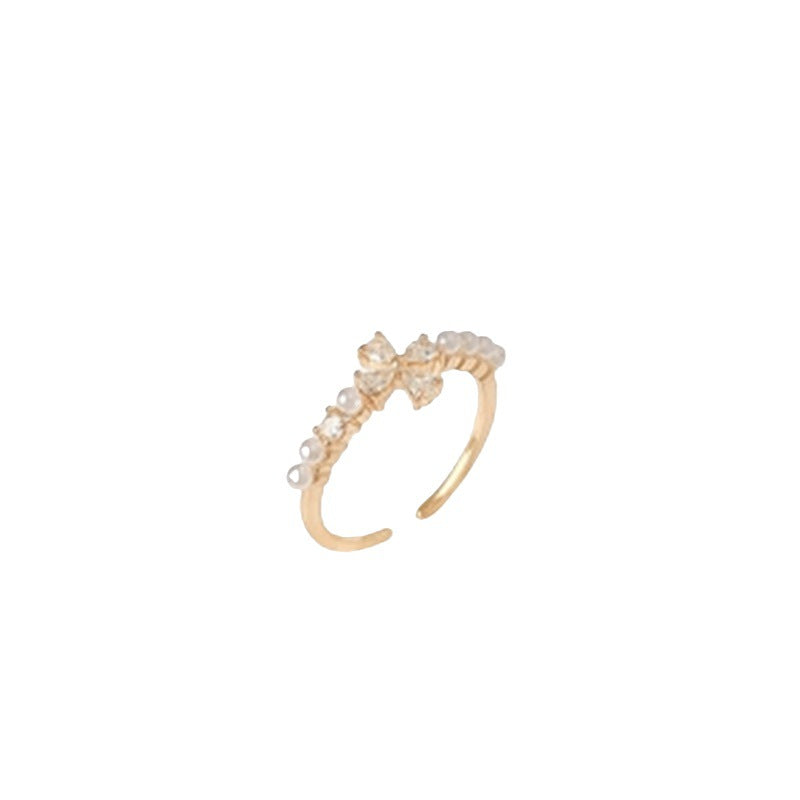 Open Adjustable Pearl Zircon Niche Personality Index Finger Rings