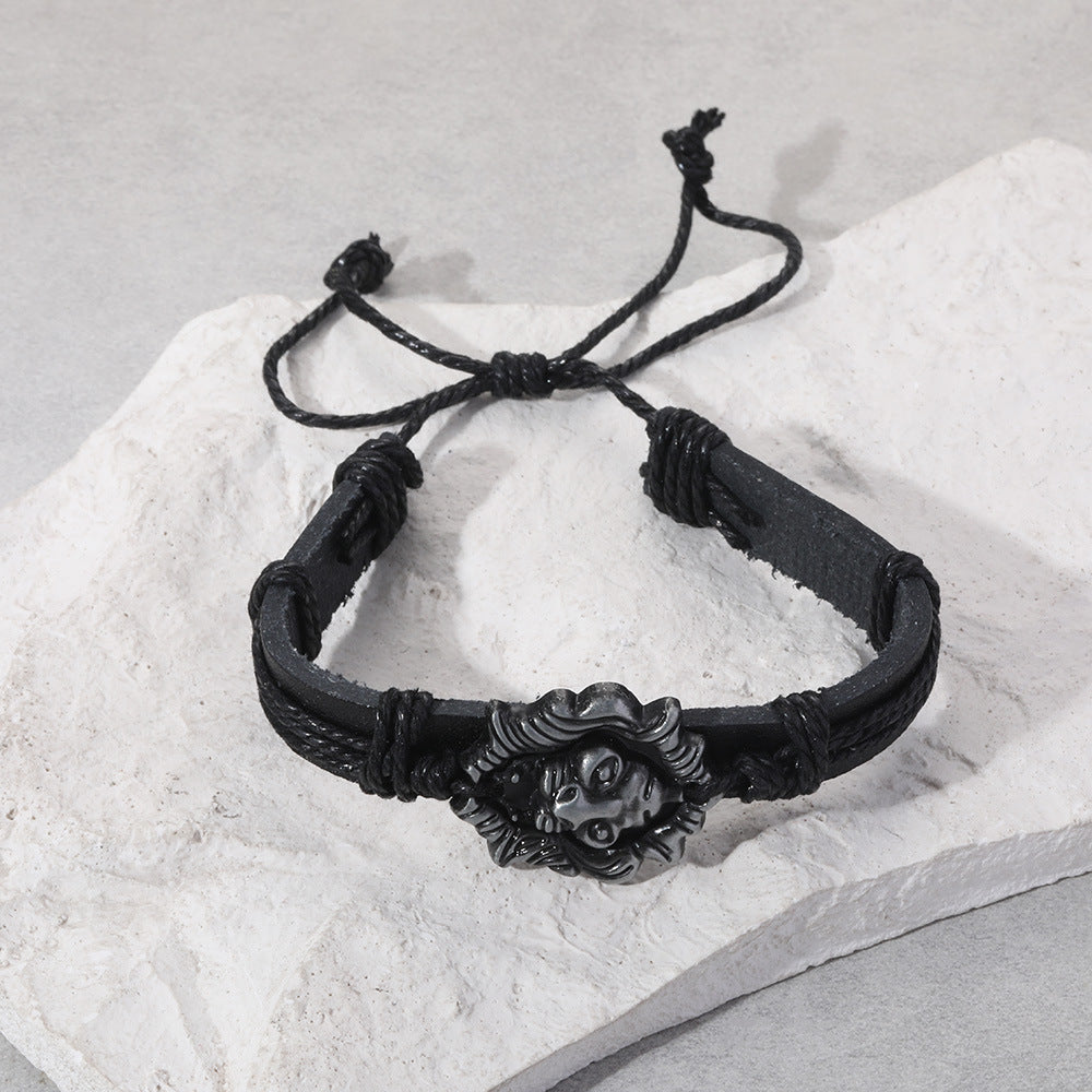 Personality Retro Wolf Head Lion's Leather Adjustable Wrist Bracelet
