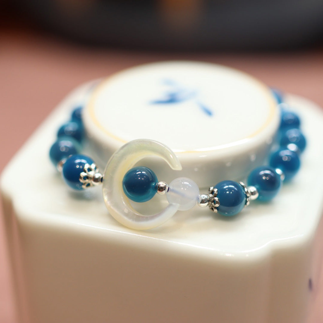 Natural Blue Sugar Heart Agate Female Half Bracelets