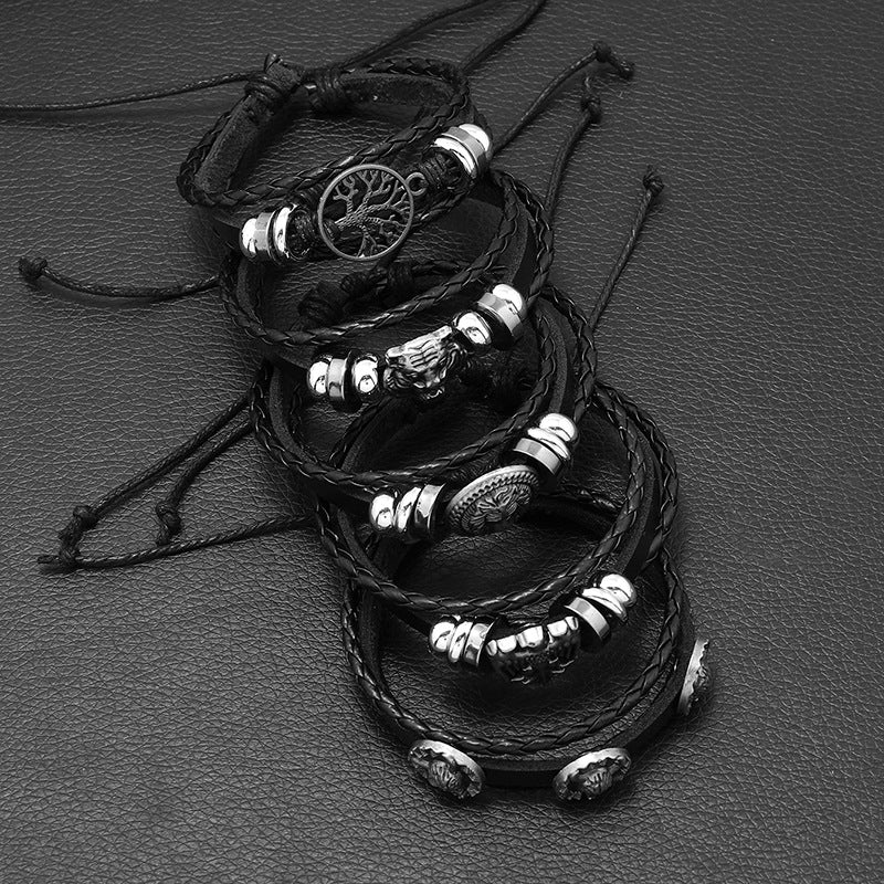 Men's Fashion Skull Leather Suit Adjustable Winding Bracelets