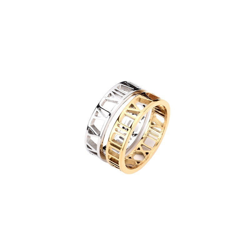 Female Hollow Roman Numerals High Quality Rings
