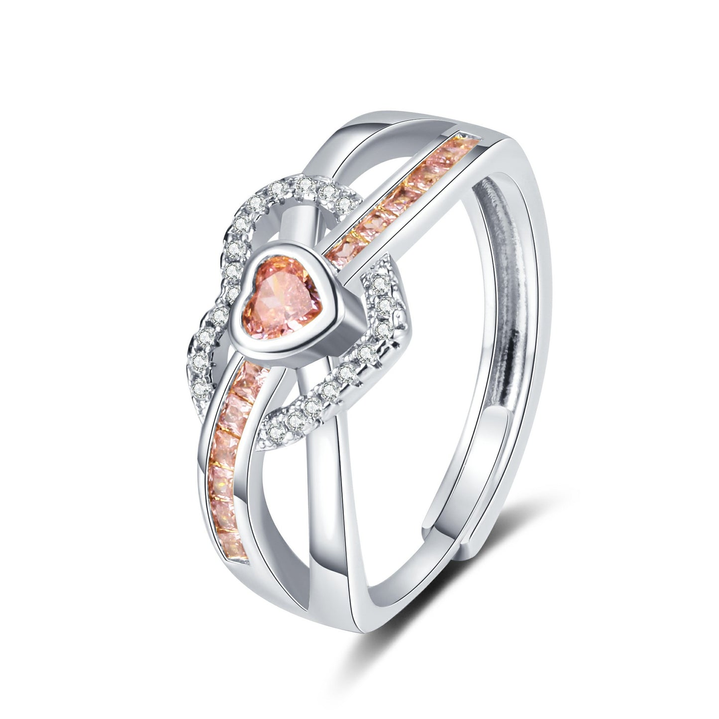 Women's Pink Loving Heart Zircon Female Fashion Simple High Rings