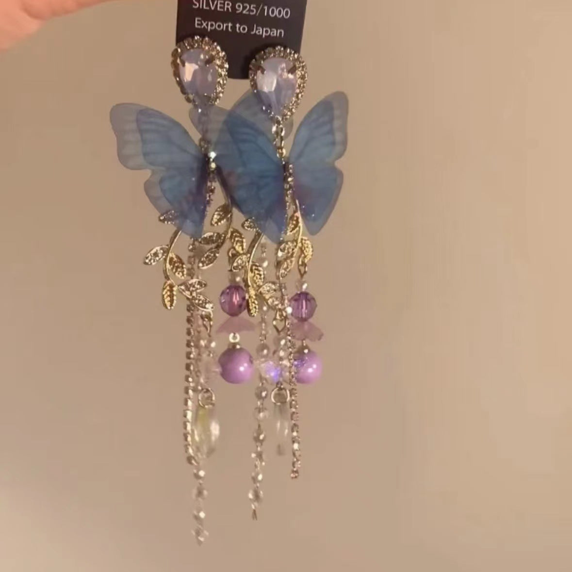 Women's Sier Butterfly Tassel Sweet Flowers Long Rings