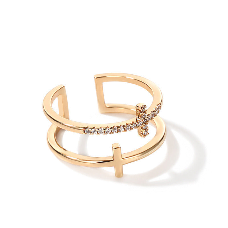 Cross Female Simple Opening Tide Rhinestone Rings