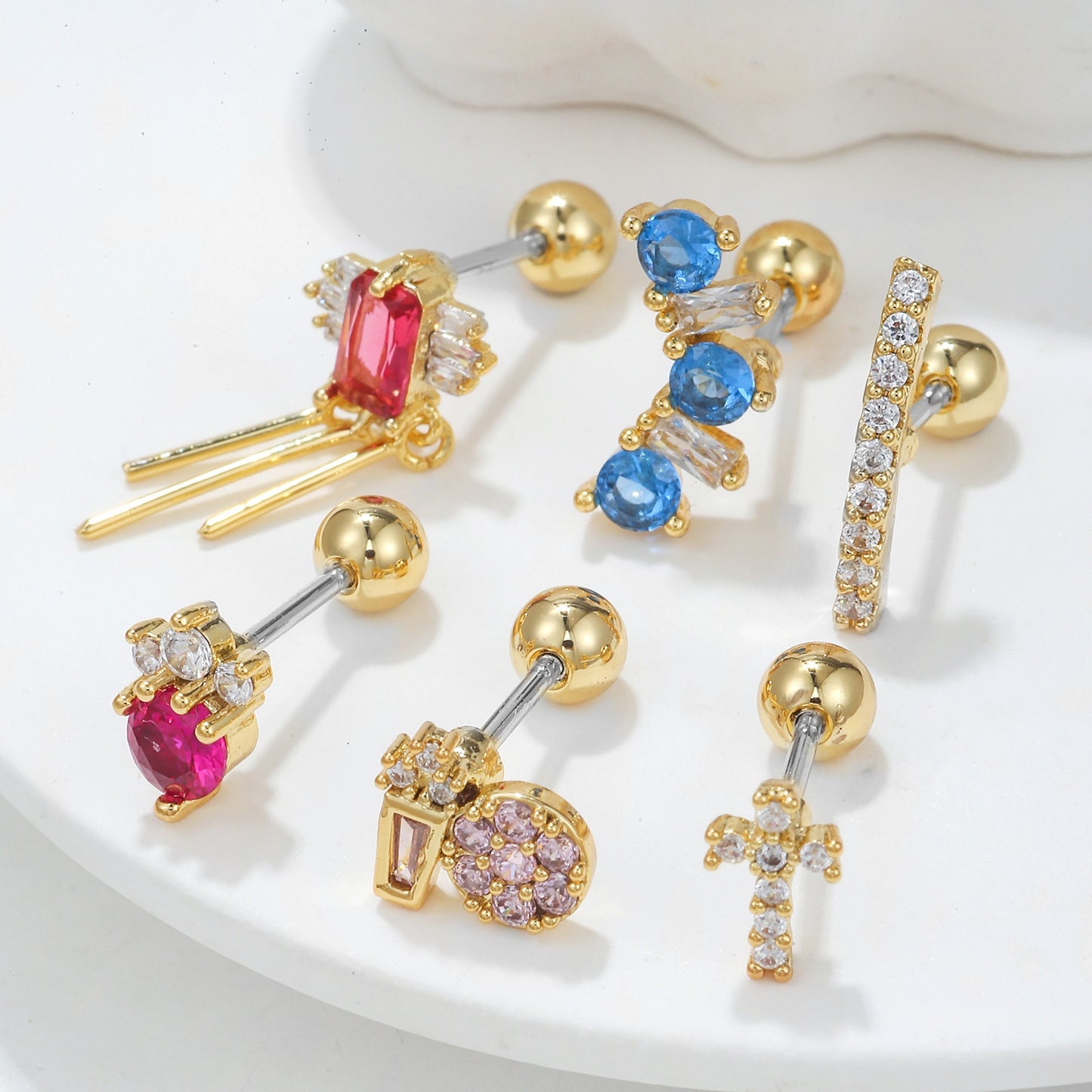 Color Zircon Ear Bone Stainless Steel Earrings