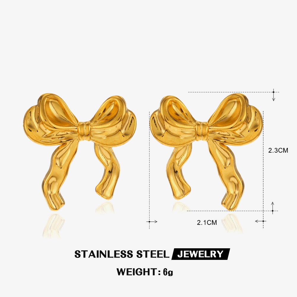 Style Personalized Gold Stainless Steel Bow Earrings
