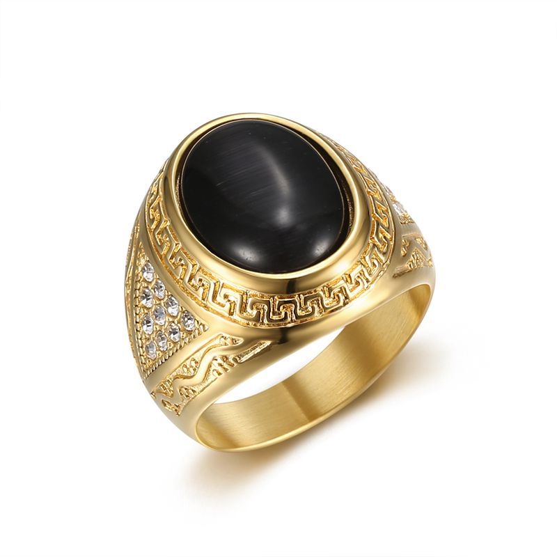 Men's Hip Hop Gold Plated Rhinestone Opal Stainless Rings