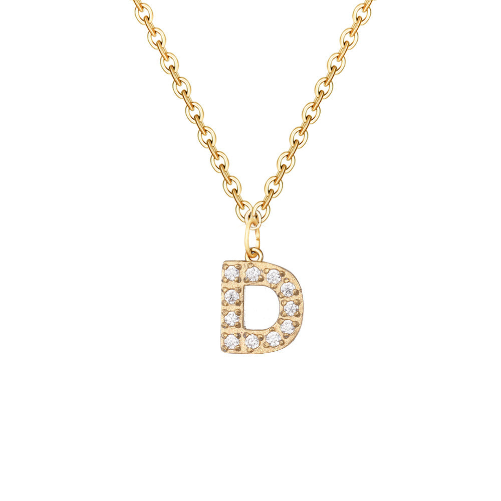 Simple Stainless Steel Diamond Letters Gold-plated Clavicle Necklaces