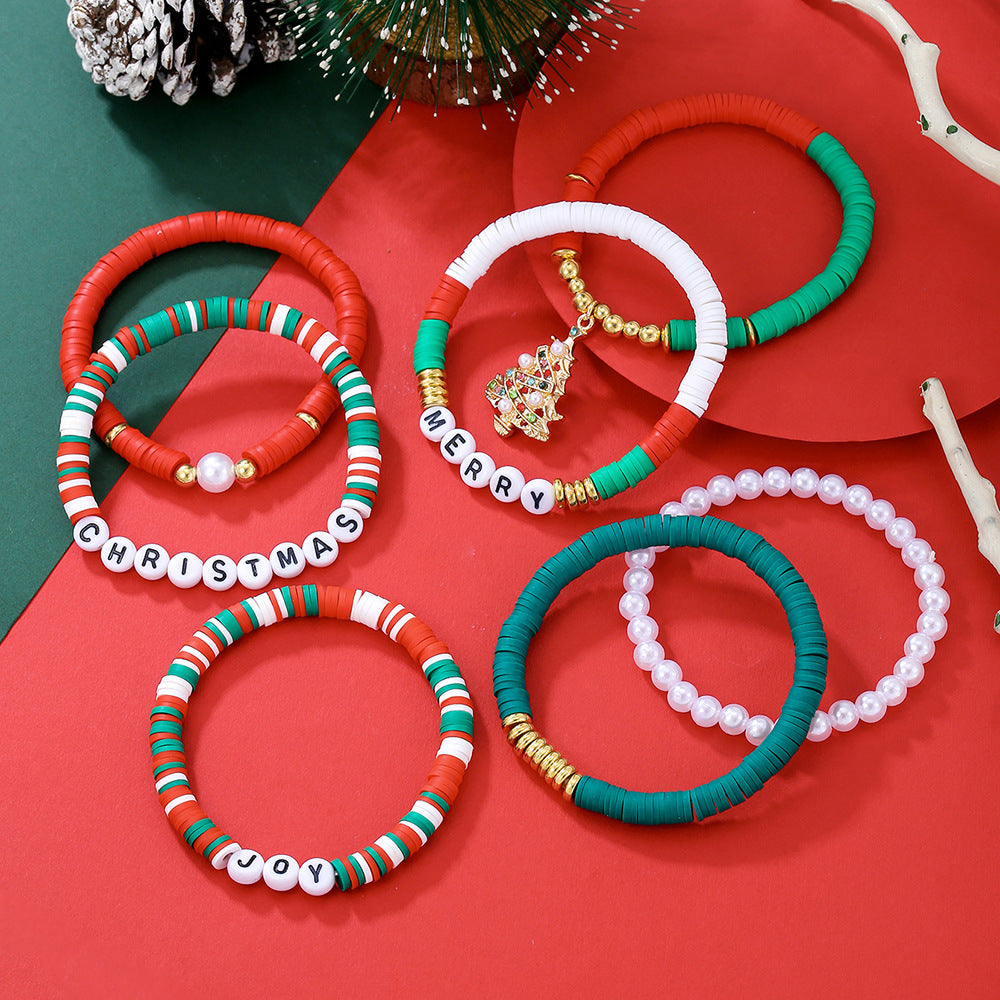 Red Green Christmas Letter Polymer Clay Bracelets