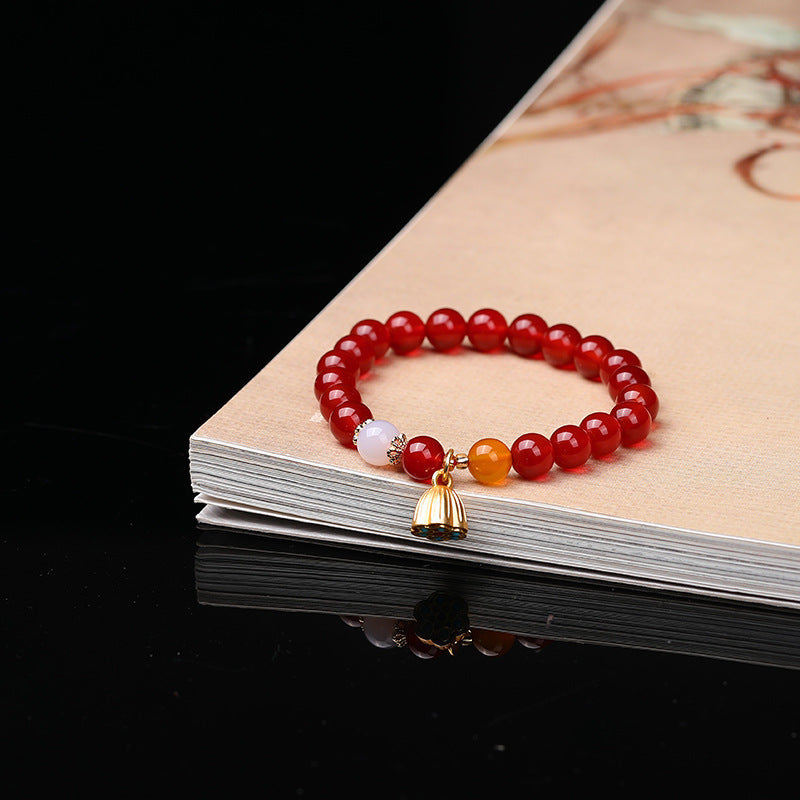 Four Life Natural Red Agate Lotus Bracelets