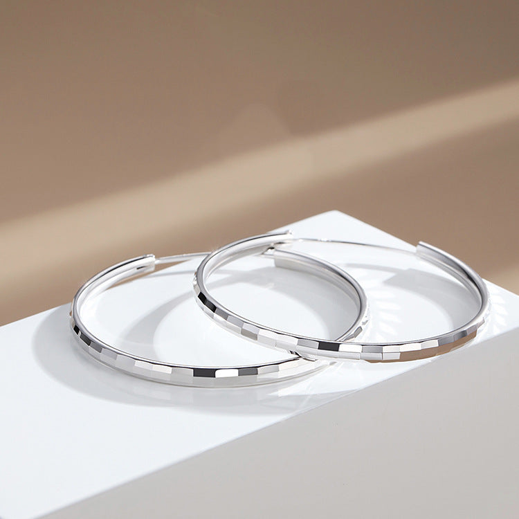 Women's Sier Fashionable Elegant Square Large Circle Earrings