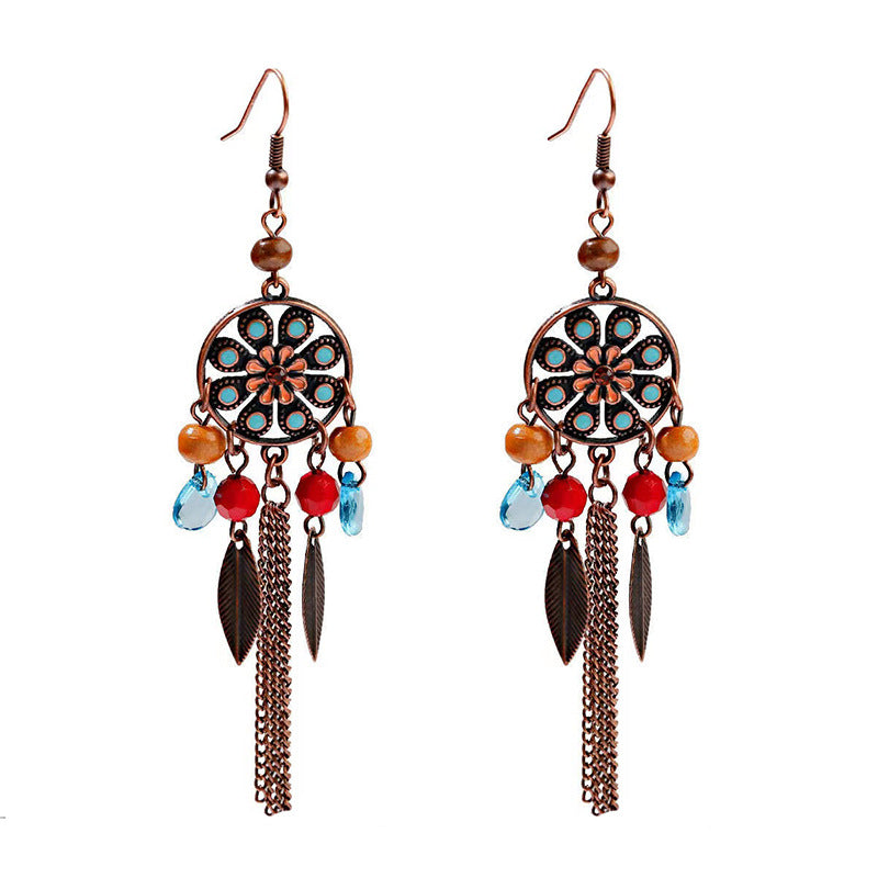 Leaf Tassel Ear Hook Ethnic Style Face Slimming Earrings