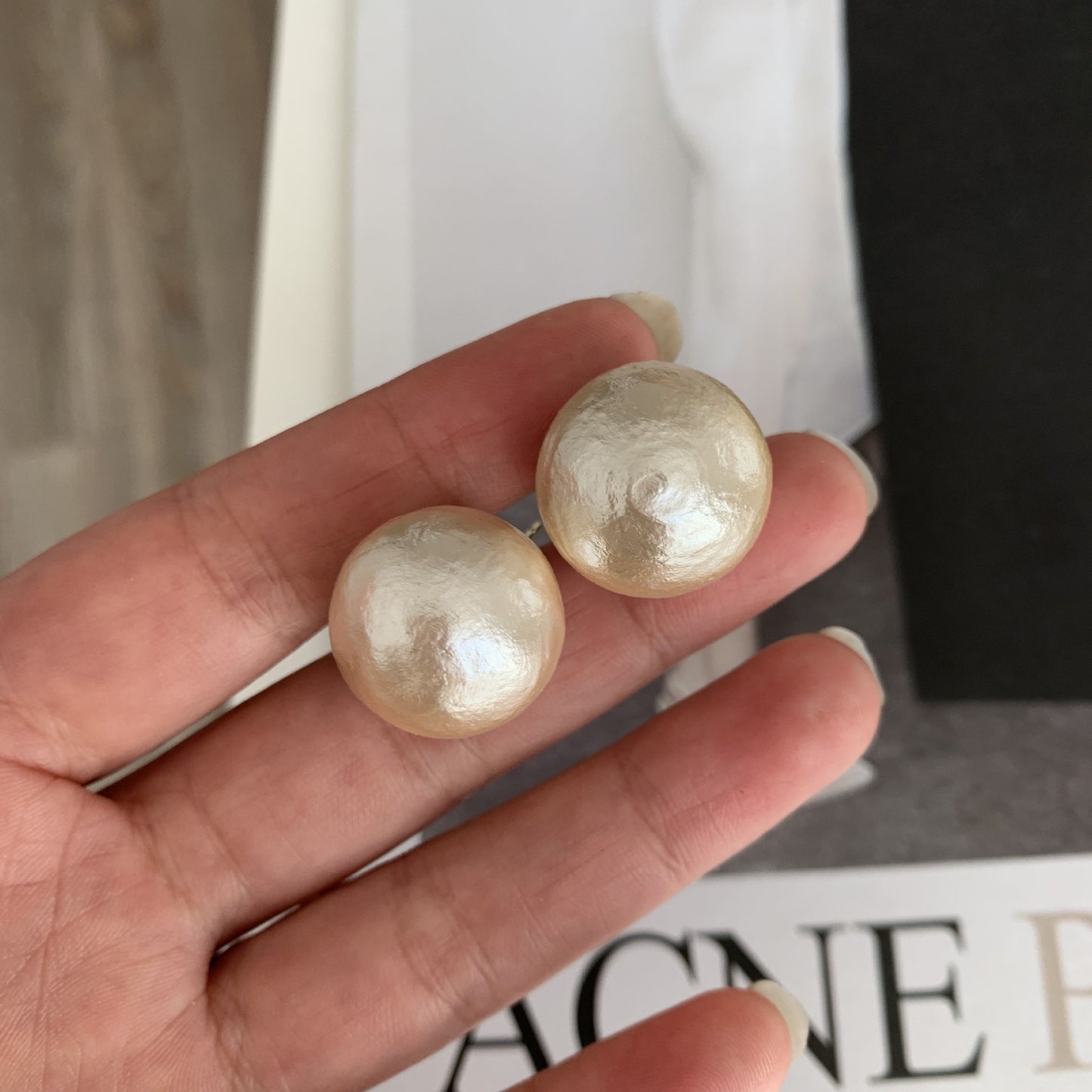 Sier Needle Retro French Cotton Pearl Big Ear Gentle Earrings