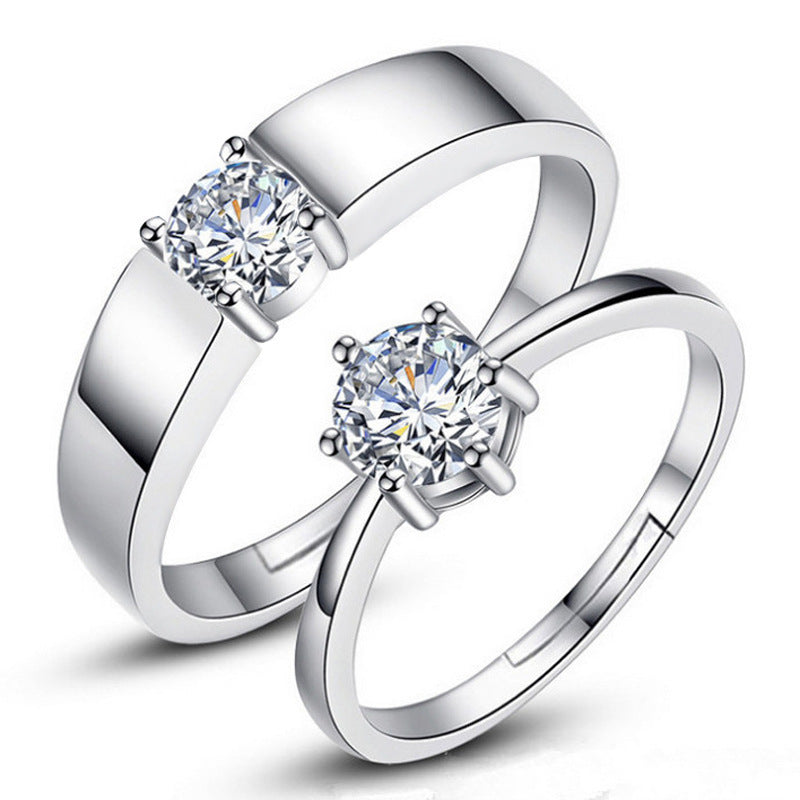 Ornament Open Couple Female Korean Style Zircon Wedding Rings