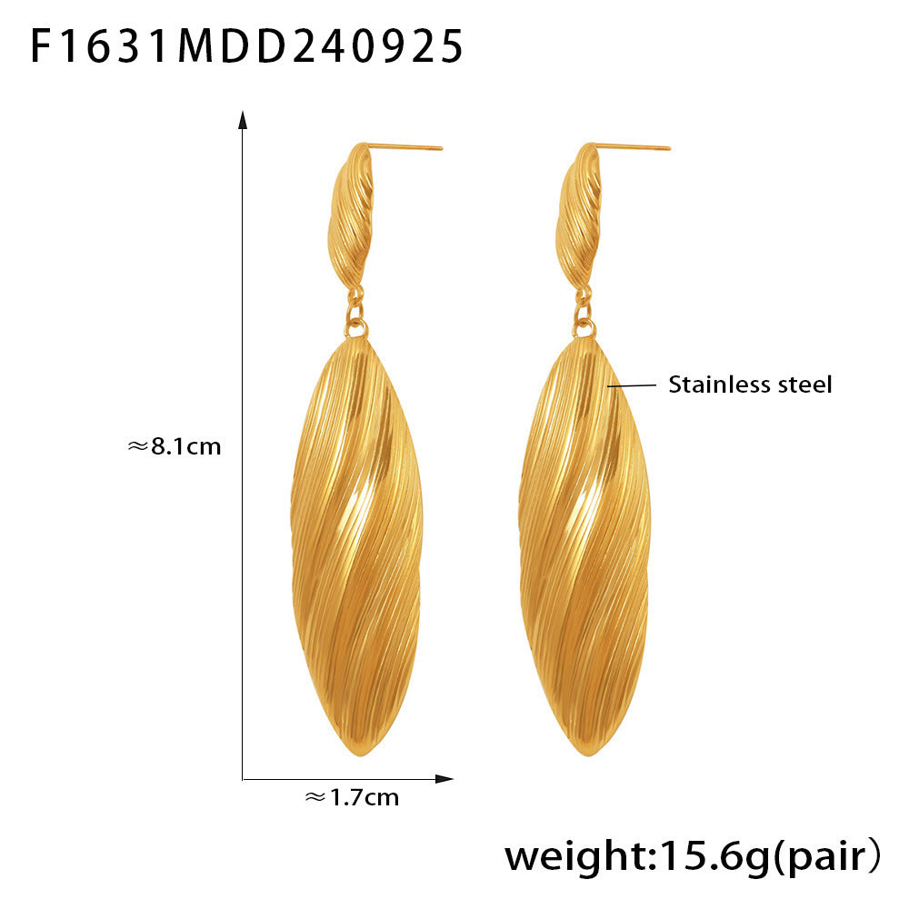 Striped Long Shell Eardrops Fashionable Stainless Earrings
