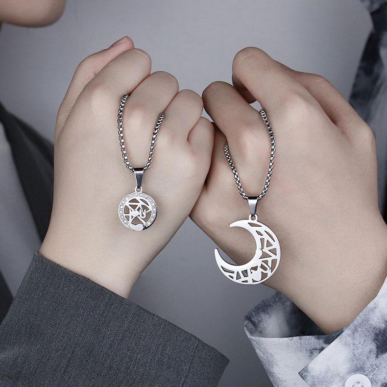 Women's & Men's Moon Hollow Titanium Steel Gifts For Necklaces