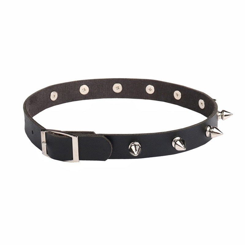 Punk Dark Pointed Rivet Leather Personalized Collar
