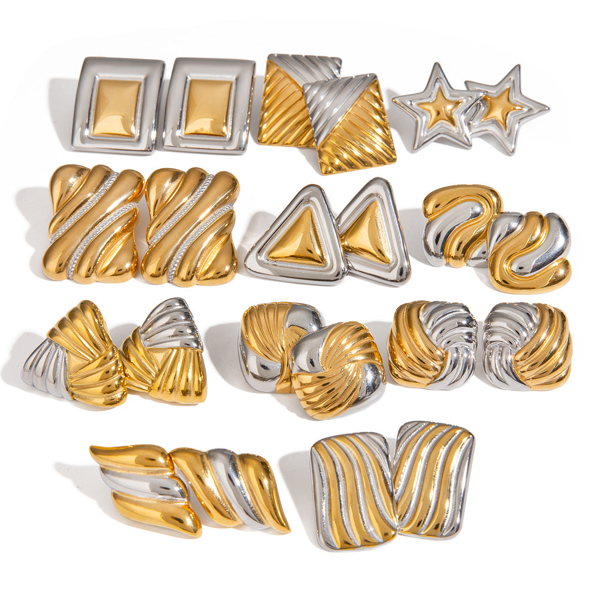Matching Stainless Steel Jewelry Two-color Gold Sier Bright Earrings