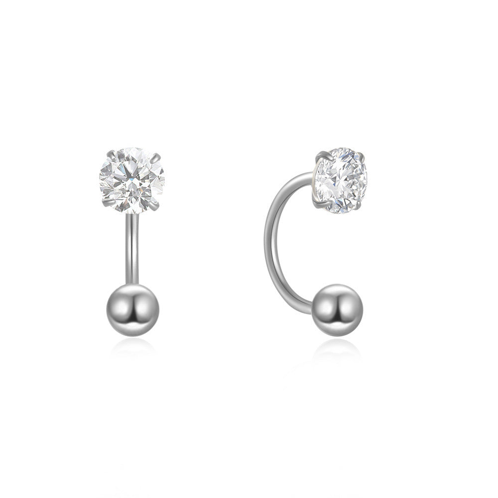 Women's Rhinestone Zircon Hook Screw Tightening Buckle U-shaped Light Luxury Small Stud Earrings