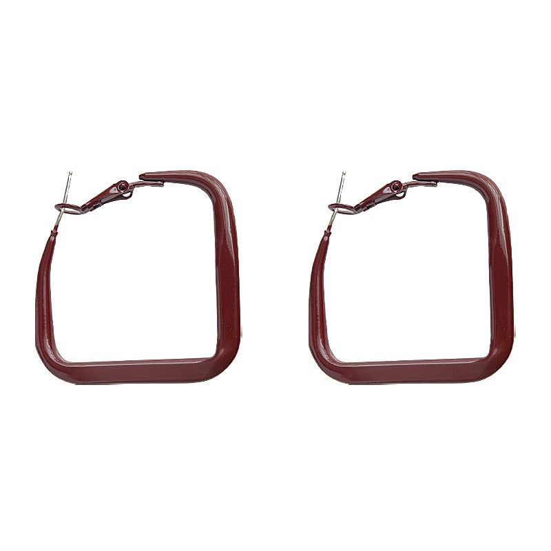 Style Retro Red Paint Texture Square Geometric Earrings