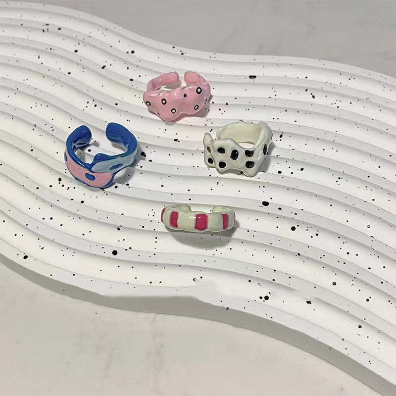 Sweet Irregular Iti Handmade Drip Glazed Female Rings