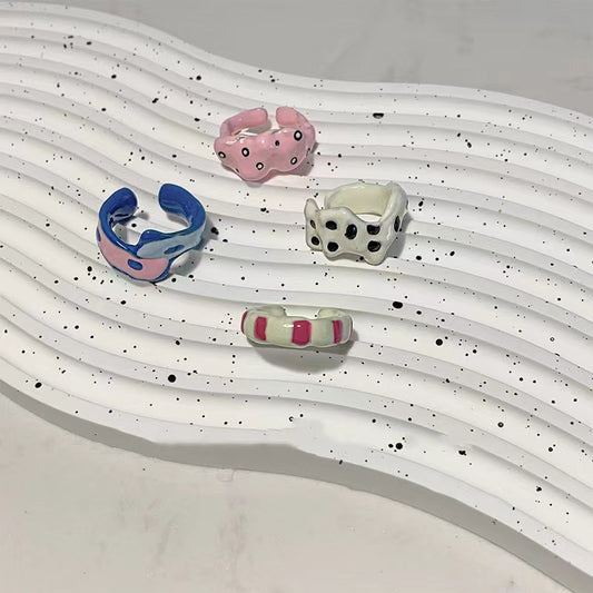 Sweet Irregular Iti Handmade Drip Glazed Female Rings