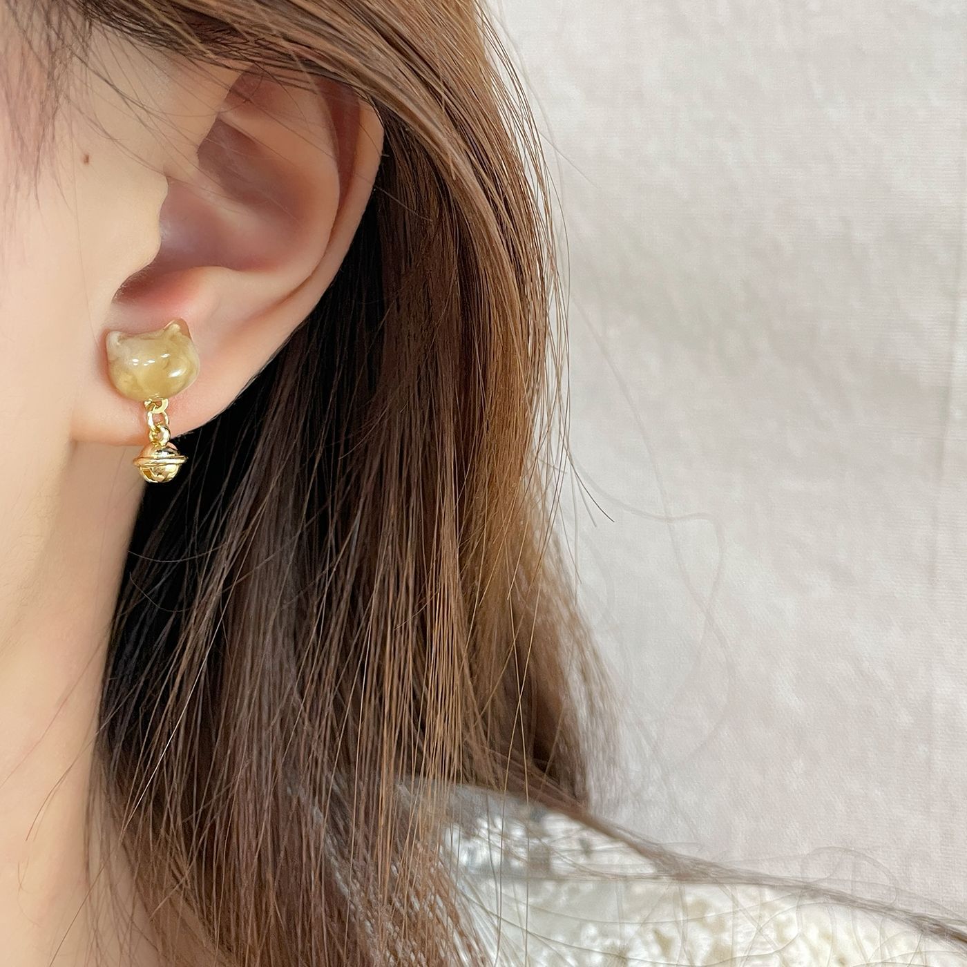 Cat Bell Female Sier Needle Resin Flexible Earrings