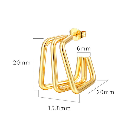 Geometric Three-wire Gold Titanium Steel Simple Rings