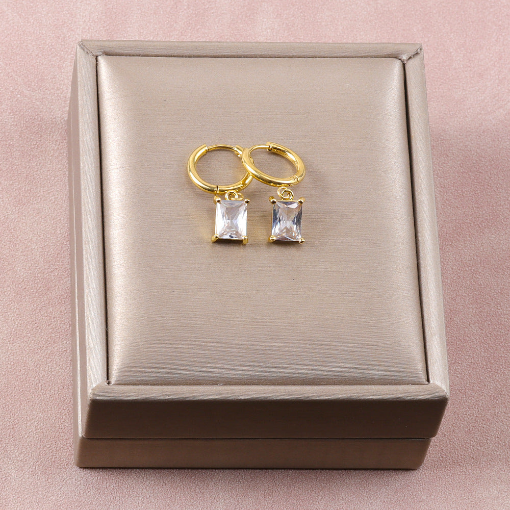 Crystal Zircon Square Diamond Suit Female Titanium Necklaces