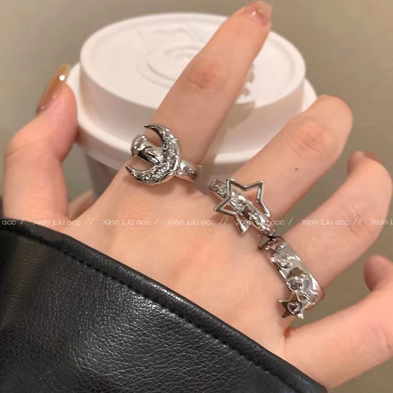 Star Moon Female Design Light Luxury High-grade Cold Style Rings