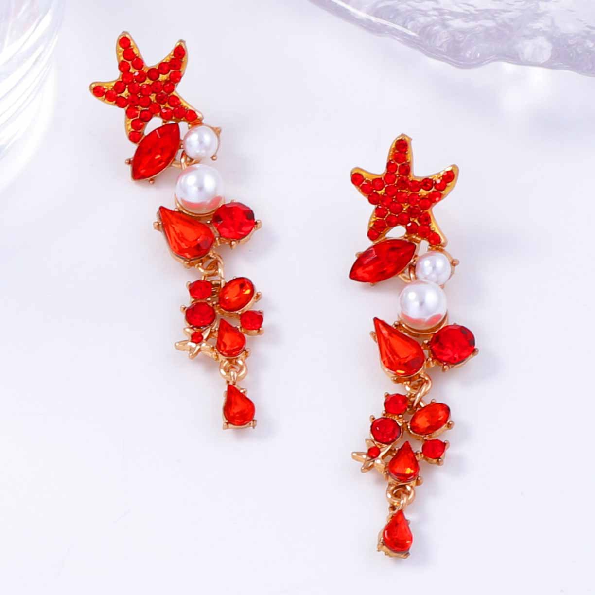 High-key Dignified Starfish Long Alloy Connection Earrings
